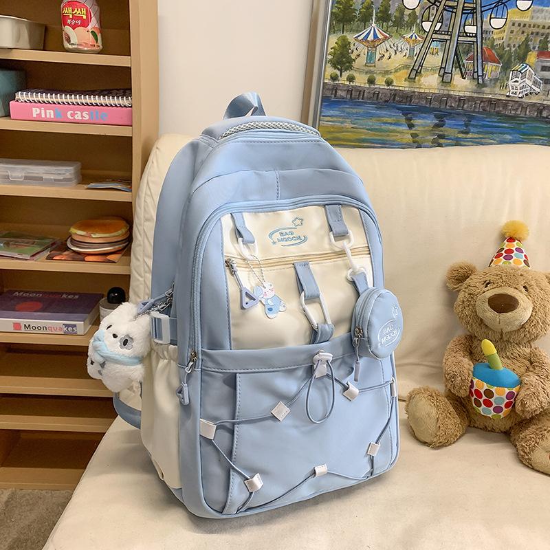 Large Capacity Simple Contrast Backpack Junior High School and High School CampusUses Style Versatile Burden-reducing High Value Backpack. Fit
