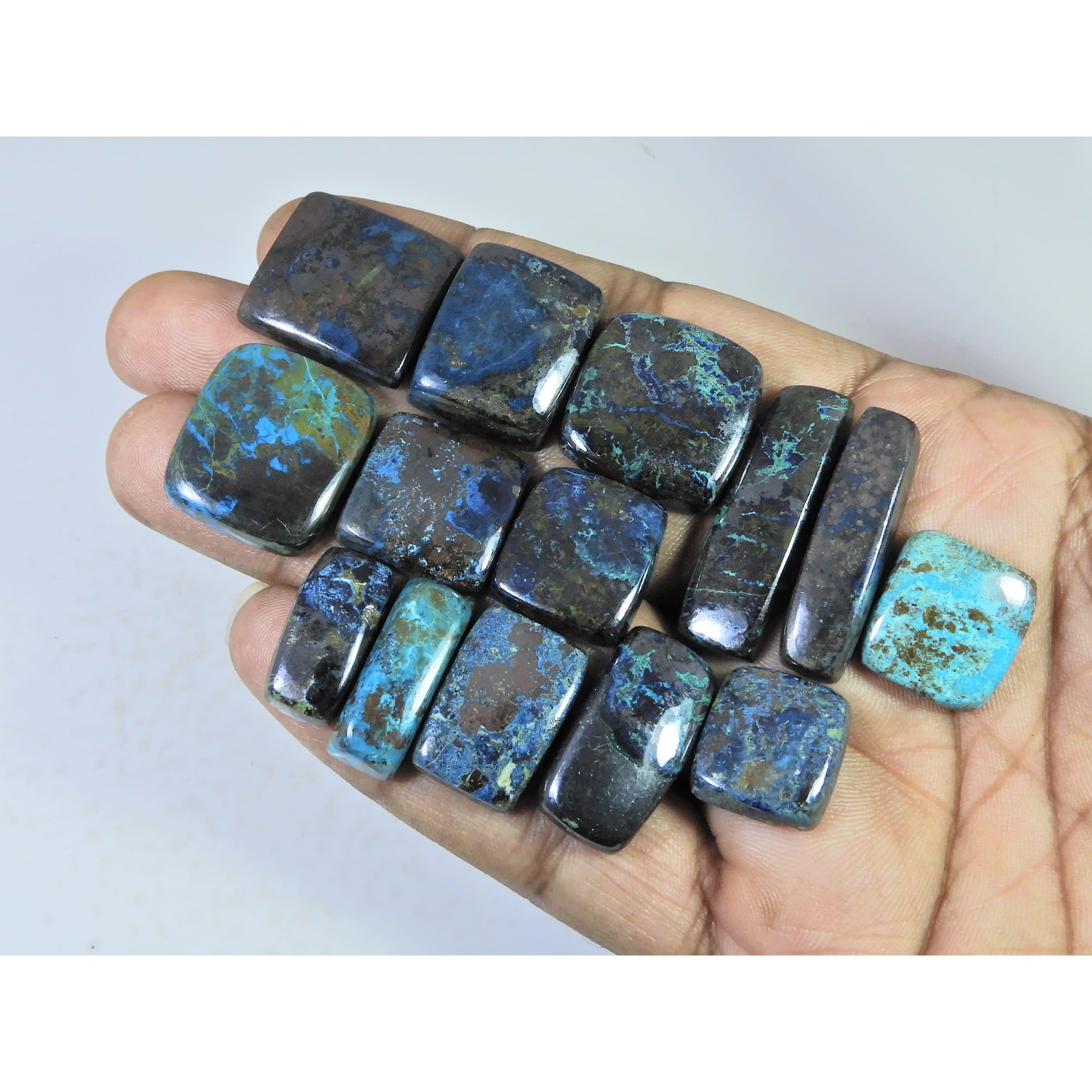 

14Pcs Natural Chrysocolla Octagon Shape Cabochon Loose Gemstone 345Cts. Lot C-1975