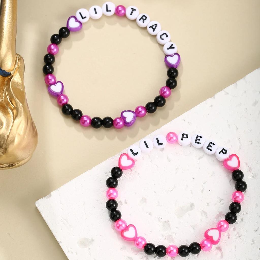 2 pcs of Letter Elastic Bead Bracelets for Couple Bff Trendy Jewelry Gift