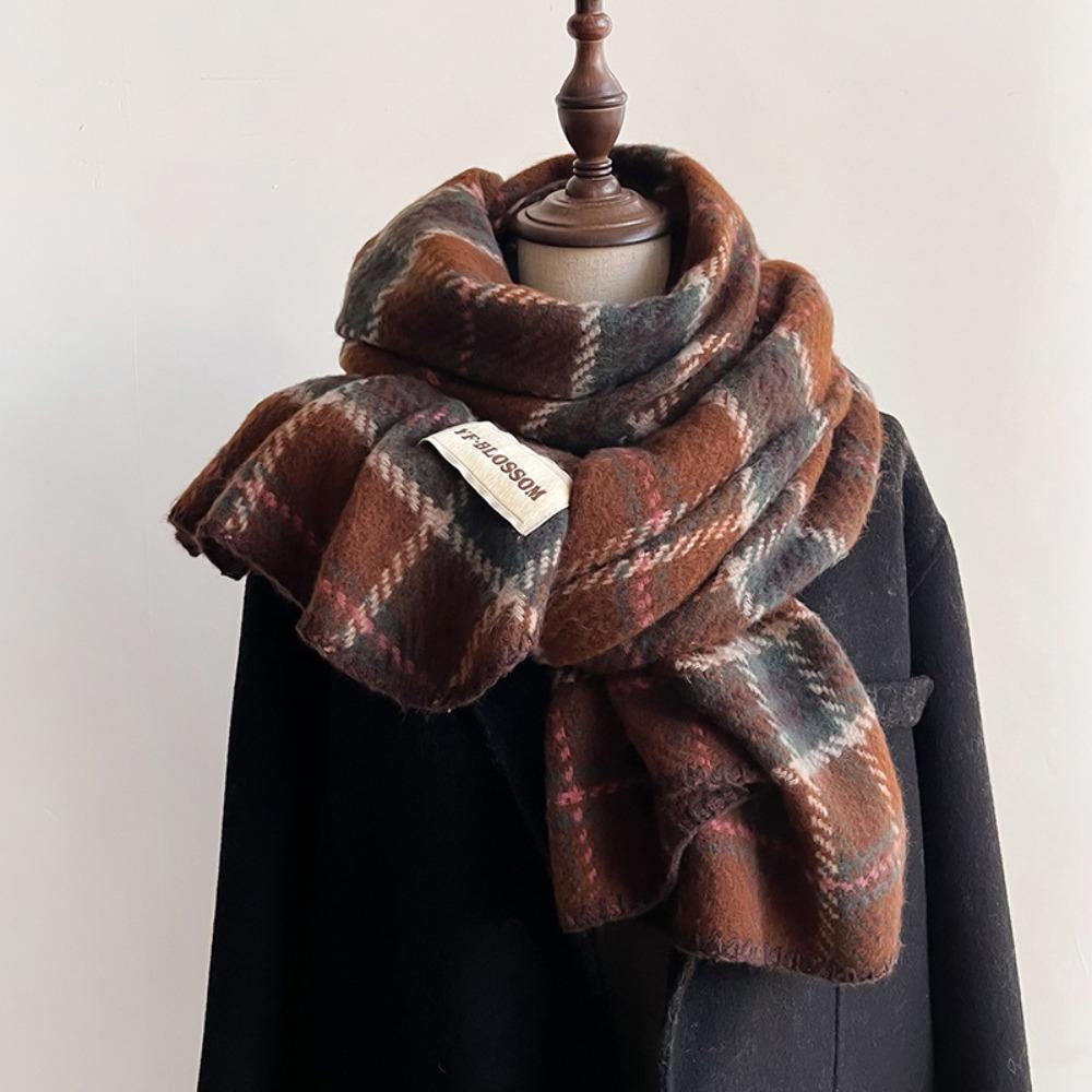 Cashmere Red Plaid Scarf Plush Wool Scarves Simple Cashmere Scarves Lady