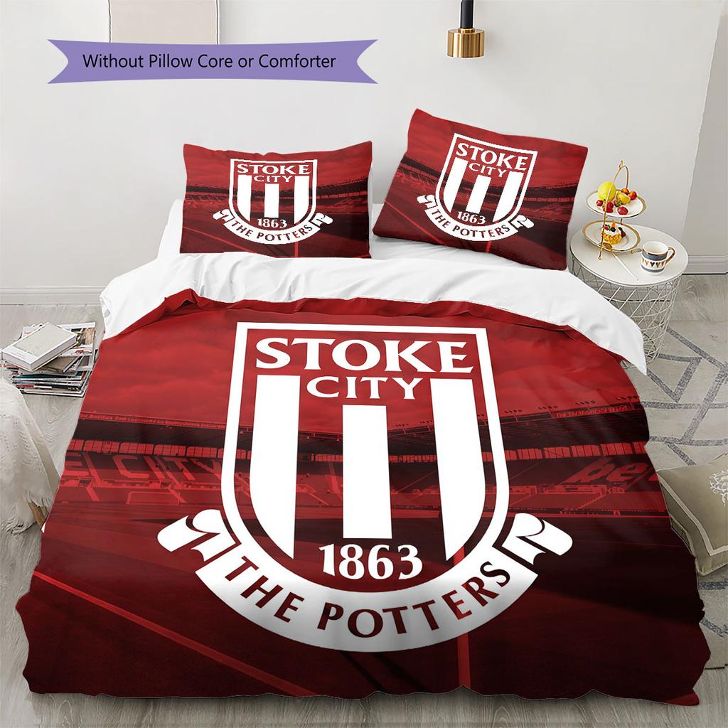 Set Copripiumino Trapuntato Stoke City F.C Federa Decorazione per la Casa Regalo di Compleanno (1 * copripiumino + 2 * federa, senza nucleo)