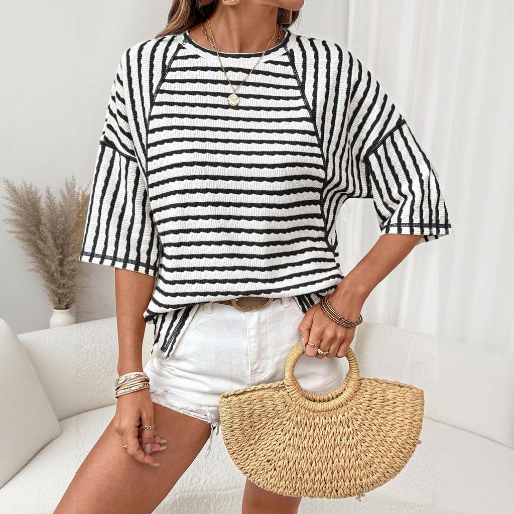 Women's Round Neck Pullover  Versatile,  Short-Sleeve T-Shirt