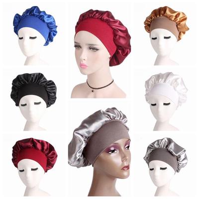 Head Cover Bonnet Hair Loss Chemo Elastic Head Wraps Night Sleep Hat Wide Band Satin Cap