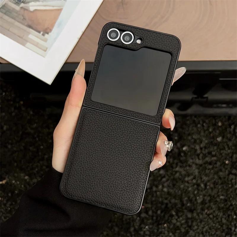

Luxury Lychee Pattern PU Leather Phone Case For Samsung Galaxy Z Flip 7 Flip 6 Flip 5 Shockproof Soft Cover Artificial leather&Galaxy Z Flip7