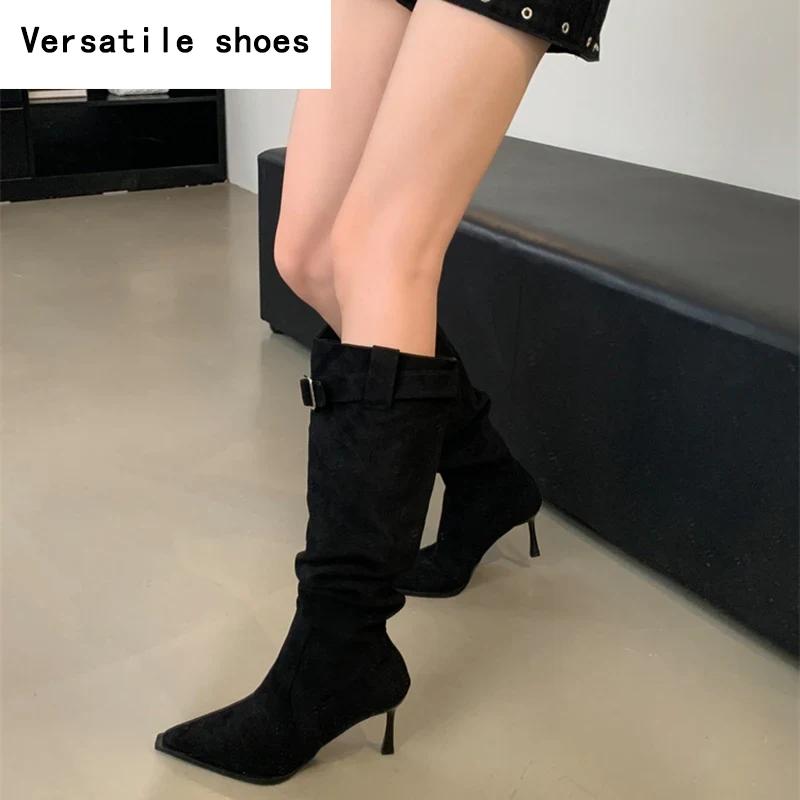 High Heel Women Knee High Boots Fashion Pointed Toe Slip On Shoes Dancing Party Dress Long Botas De Mujer