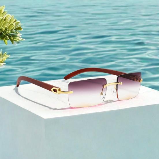 Rimless Rectangle Sunglasses Vintage Frameless Square Sunglasses for Men Women