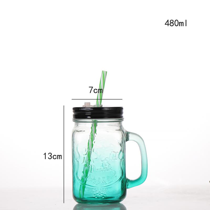 adient Chien Cup Glass St Water Cup Cold Drink Cup with Lid Handle 480ml Mason Sle Beverage Cup for Commercial Use