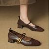 Fashion Vintage Brown Single Shoes Block Heel 2025 New Spliced One Strap Mary Jane Women's Shoes