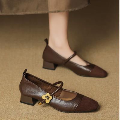 Women's Fashion Thick Heel Shoes Autumn New Square Head Shallow Mouth with Anti-slip Wear-resistant Low-top Shoes
