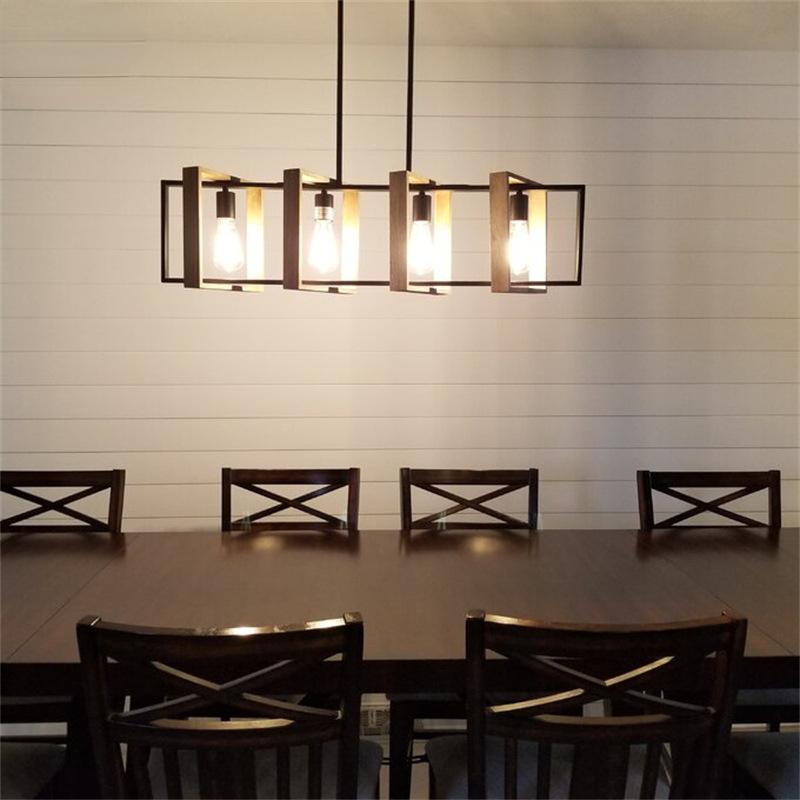 Creative Dining Table Light Industrial Style Retro Island Table Light Solid Wood Iron Art Bar Table Light for Restaurant Pendant Light