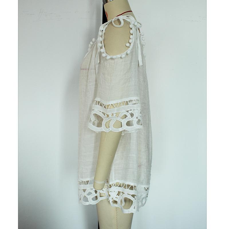 Hollow Lace One Shoulder Strap Sexy Solid Color Loose Casual Vacation Beach Sunscreen Swimsuit Cover Up