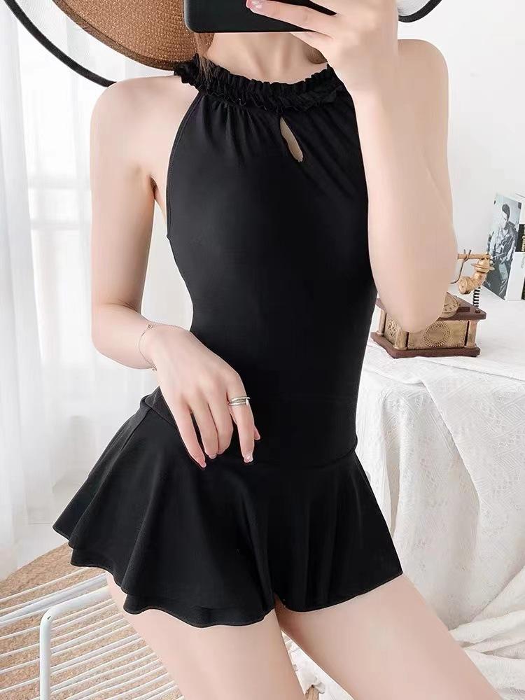 

Black Skirt Style Beautiful Back Hot Swimsuit Female Fairy Fan South Korea Ins Internet Celebrity Sexy Backless Cover Belly Thin Conservative XL