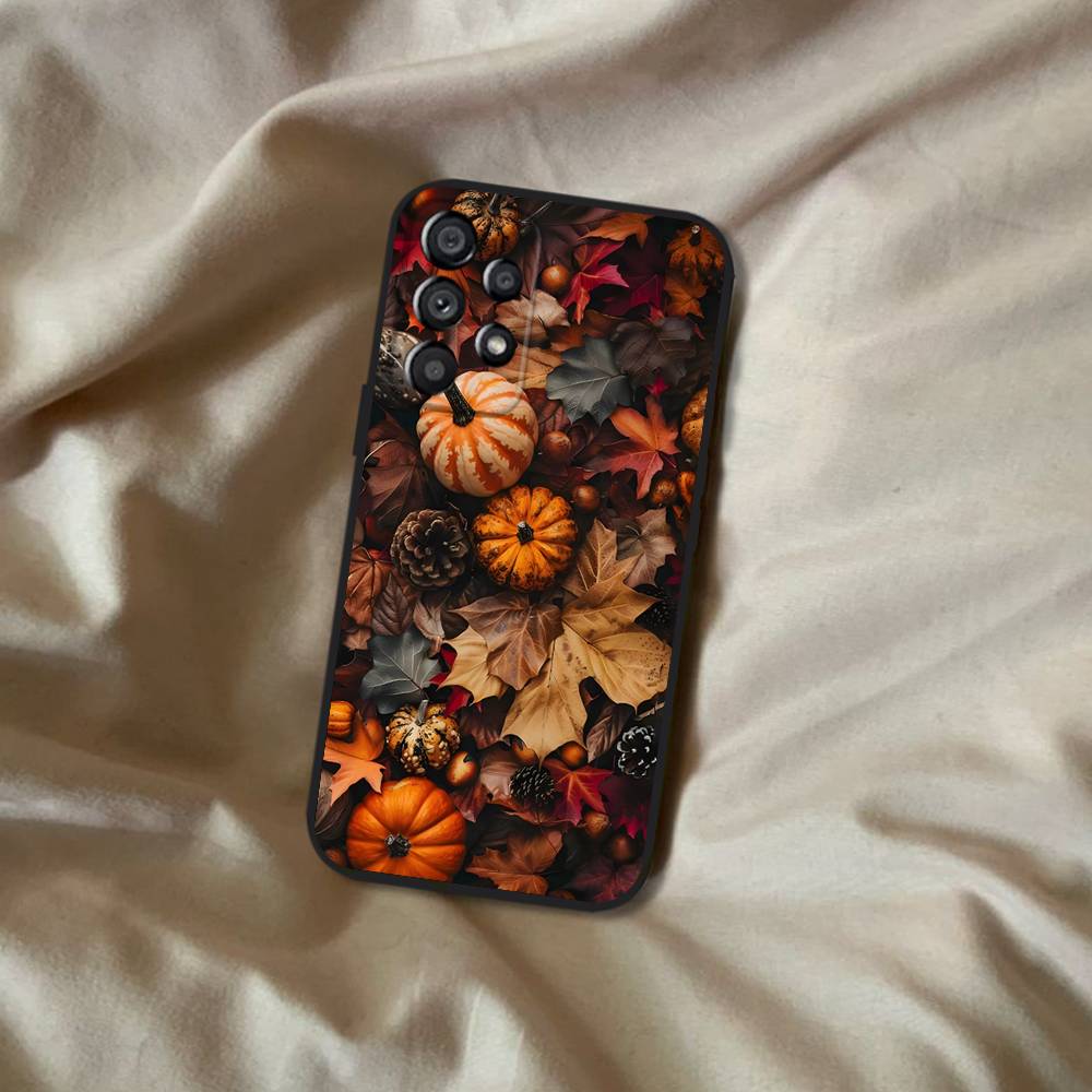 Autumn Leaves Pumpkin Phone Case For Samsung Galaxy A20,A21s,A22,A31,A32,A52,A53,A72,73,A80 Soft Black Cover
