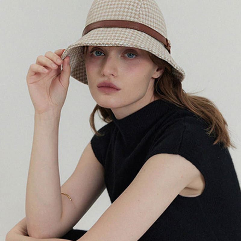 

ACCLET Houndstooth Blend Belt Bucket Hat Beige H034BE beige