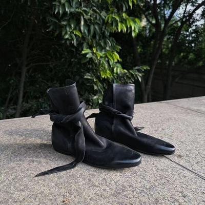 Fashion Genuine Leather Short Boots with Retro and Niche Design Bow Tie Wrapped Strap and Lace Up Short Boots