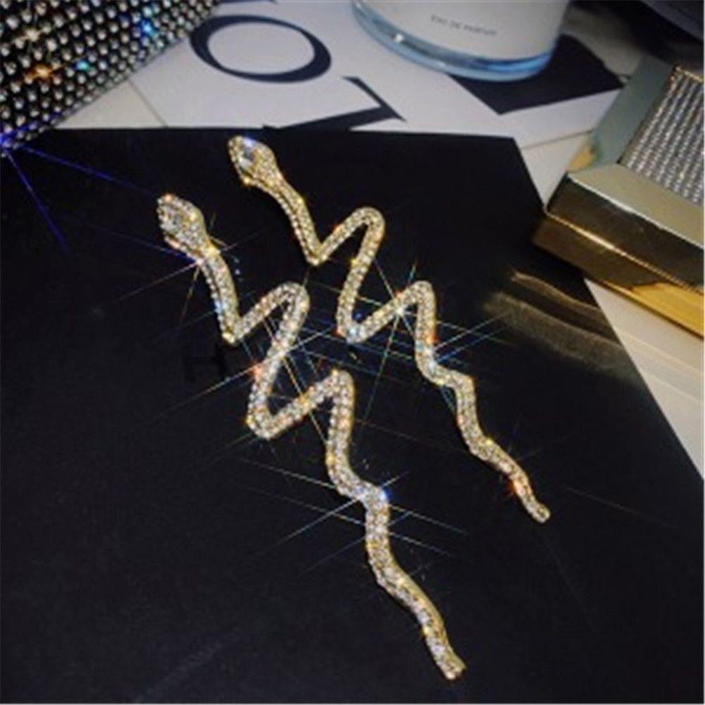 Wedding Rhinestone Women Dangle Earring Long Tassel Crystal Drop Earrings Snake Shape
