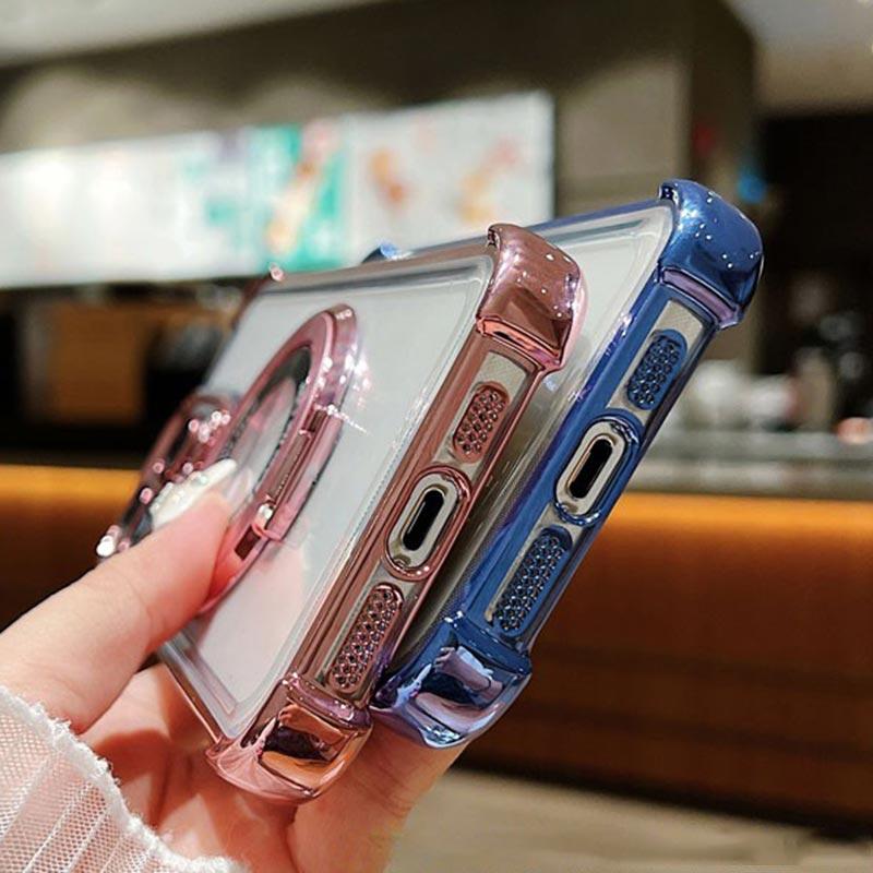 Magnetic Stand Holder Phone Case For Motorola G87 G 87 Cases Plating Clear Soft Silicone Shockproof Back Cover For MOTO G77 G67