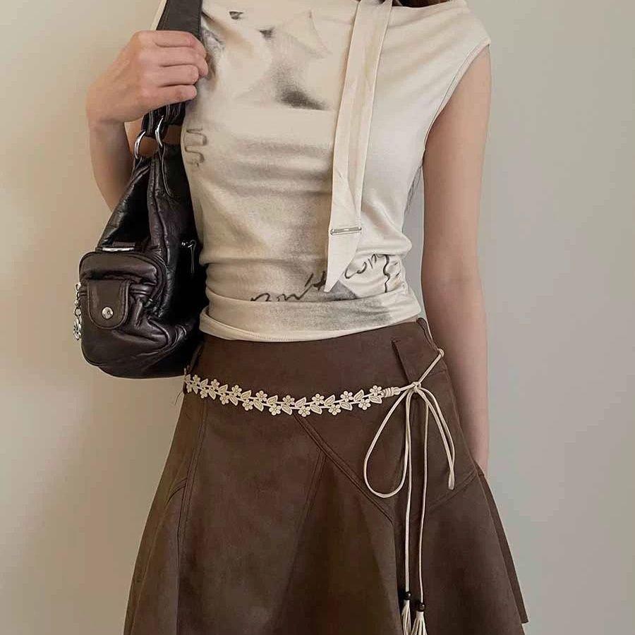 Sweet Woven Flower Waist Chain Dresses Female National Style New Dress Design Sense All-match Belt Skirt Rope Ins Korean Fashion
