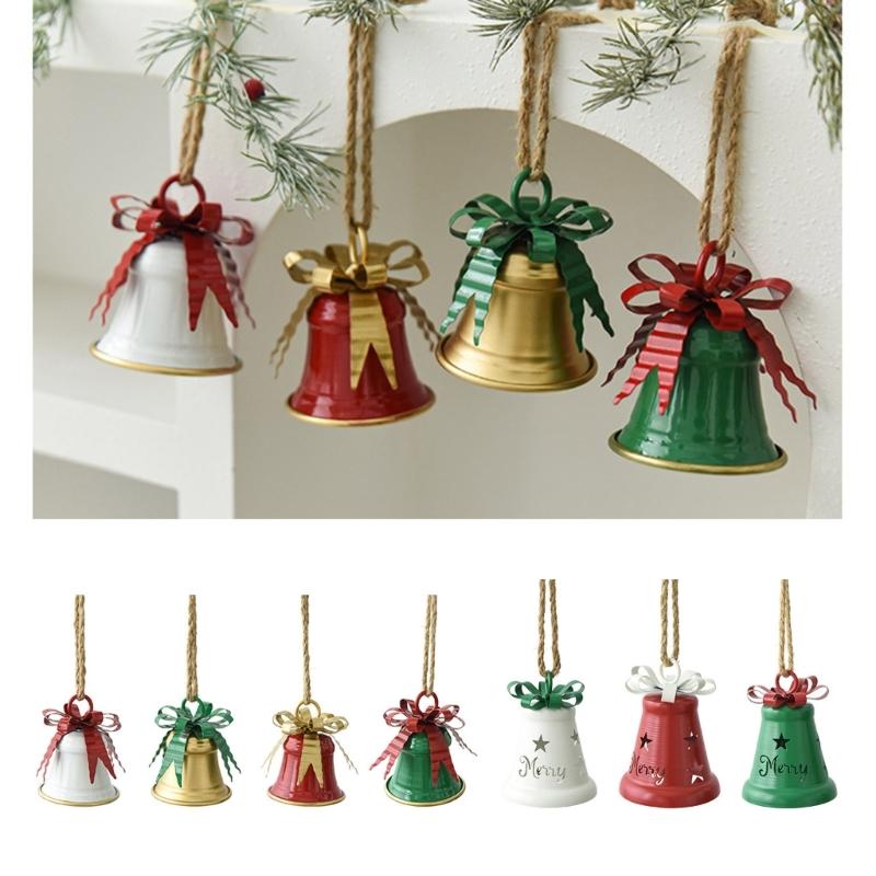 Holiday Bell Hanging Ornament for Christmas Tree and Entryway, Metal Display Piece with Top Accent and Rope Loop