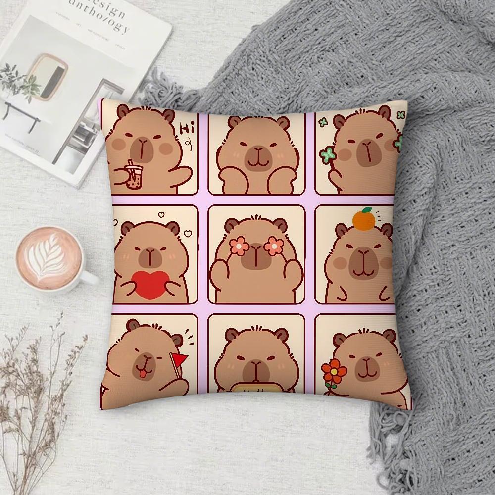 Kawaii Capybara Cute Cartoon Pillow Case Square DoubleSided Printing Sofa Cushion Cover Pillowcase Bedroom Bedside