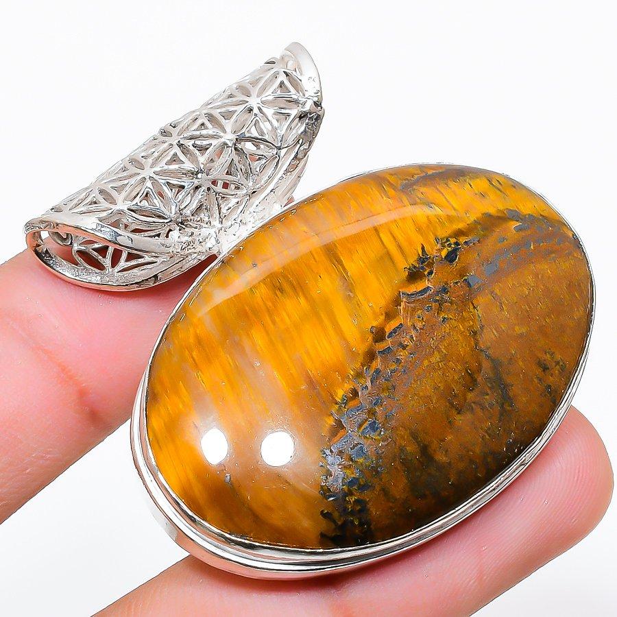 

Подвеска ручной работы в этническом стиле с драгоценным камнем «Тигровый глаз» 1,65 дюйма SR-3024