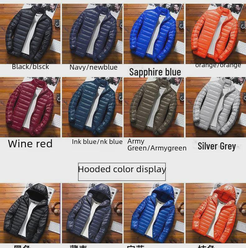 Męska Ultracienka Lekka Kurtka Bawełniana Puchowa, Jesień/Zima 2023, Styl Koreański, Modny Stojący Kołnierz