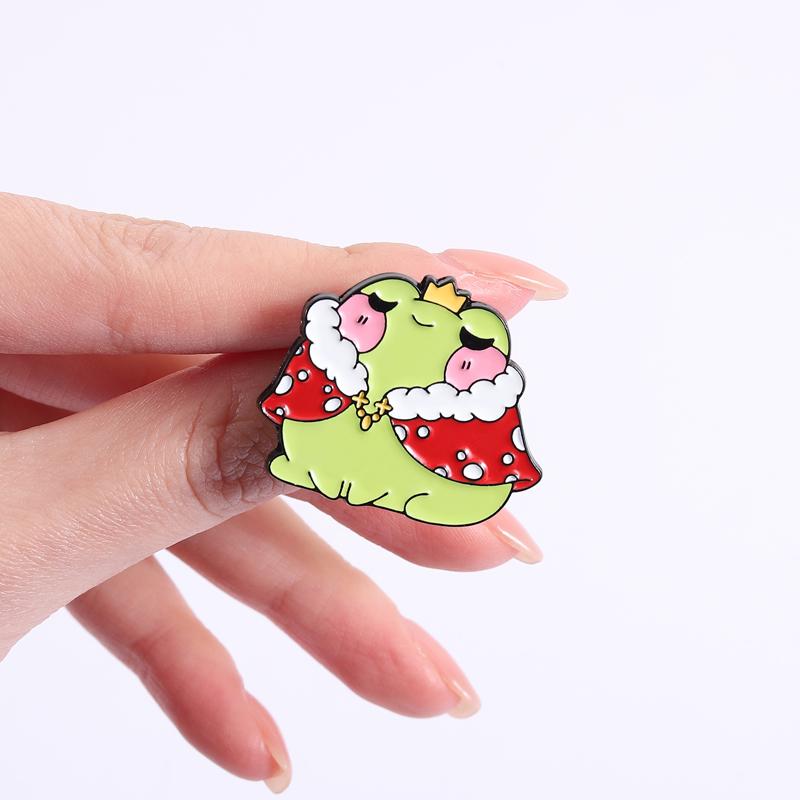 Cute Frogs Princess Enamel Pins Strawberry Mushroom Bookworm Brooches Lapel Badge Cartoon Froggy Jewelry Gift for Friends