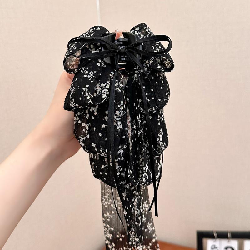 Drcená květina Vícevrstvá mašle Vlající stuha Sponka do vlasů Dámská Nízký ohon Skřipec na vlasy Zadní část hlavy Žraločí skřipec