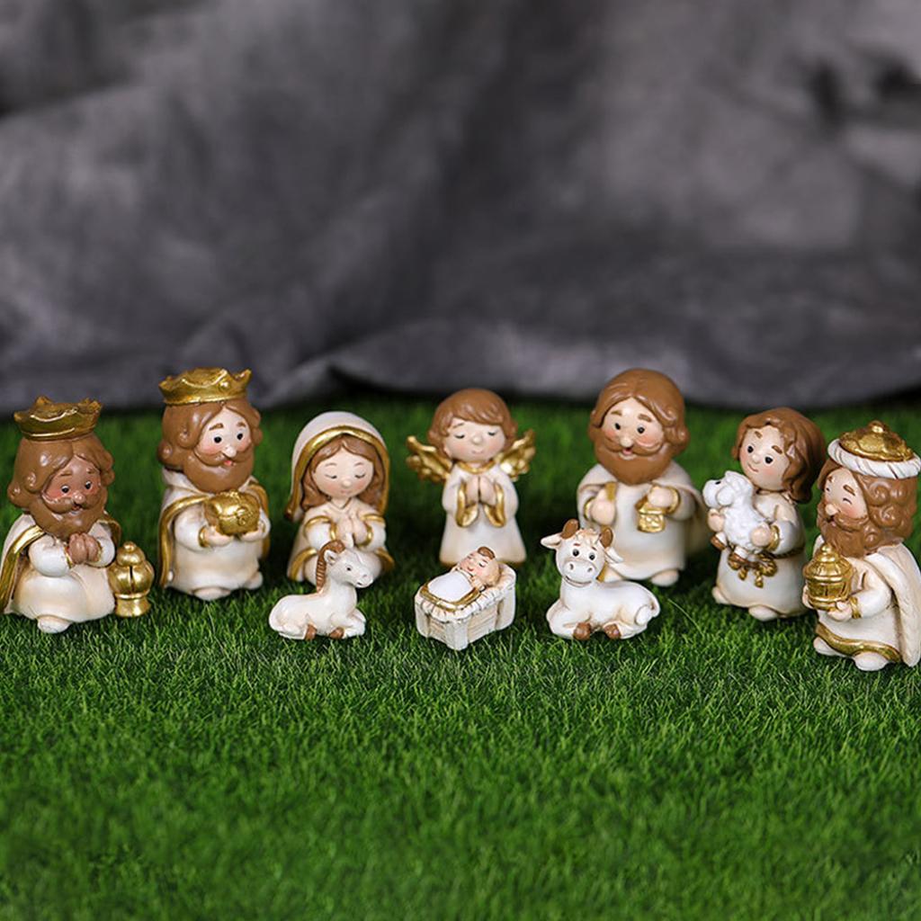 Christmas Manger Decoration Set Baby Jesus Statues Resin Art Crafts for Home Festival Wedding Party Decor