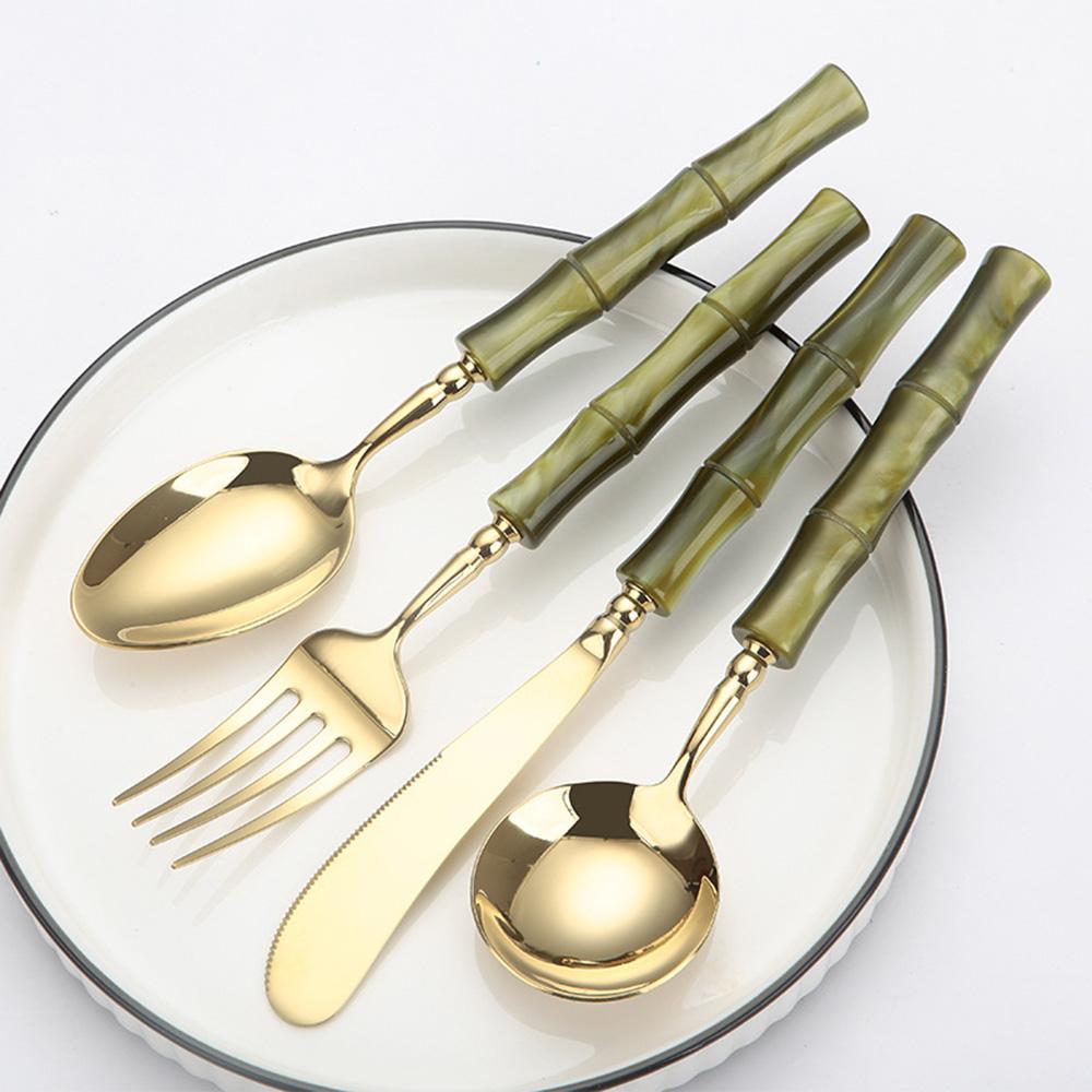 6PCS Luxury Cutlery Set Beautiful Bamboo Knot Tableware for Kitchen Wedding 304 Stainless Steel Creative Dessert Steak Tableware