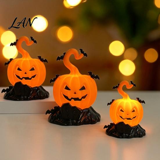 Halloween Bat Decoration LED Candle Light Figurine, Tombstone Glowing Tabletop Ornament, Warm Decorative Pumpkin Decor Prop for Escape Room