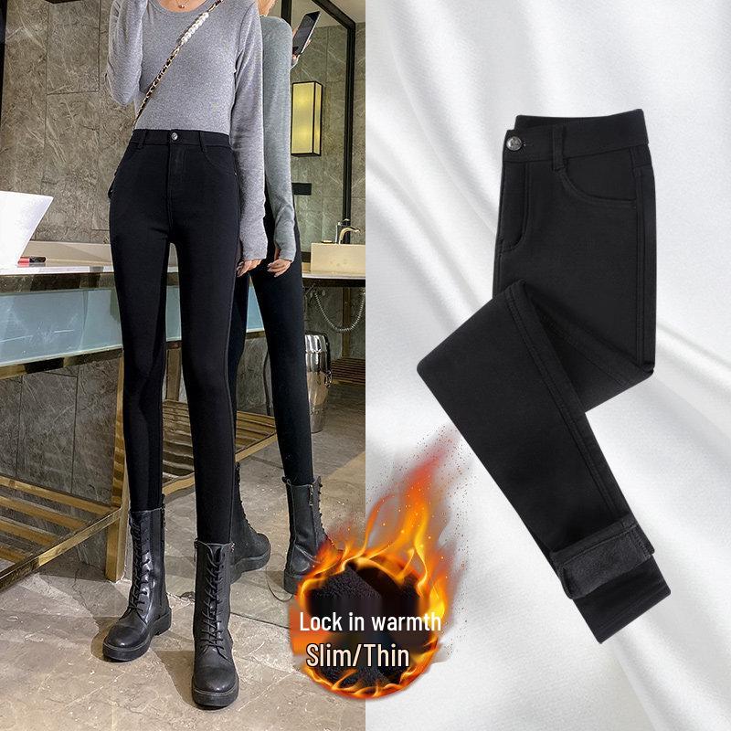 

2025 New High-Waisted Black Velvet Skinny Pants for Tall Women - Autumn/Winter Collection XL (116-125 Jin)