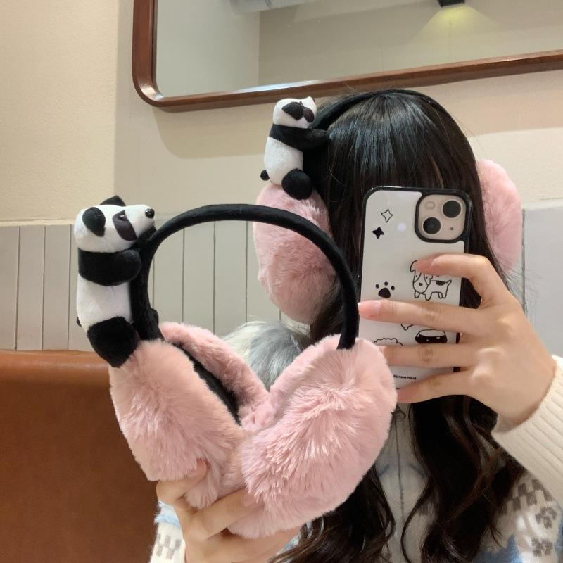 Panda plush earmuffs female winter cute warm antifreeze ear protection windproof ear cover new autumn and winter earmuffs bag