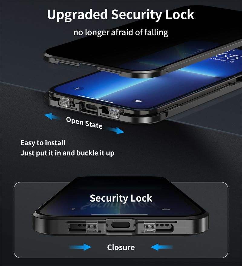 Für iPhone 16 Pro Max Hülle Anti-Spionage Doppelseitiges Hartglas+Magnetischer Metallrahmen Handyhülle