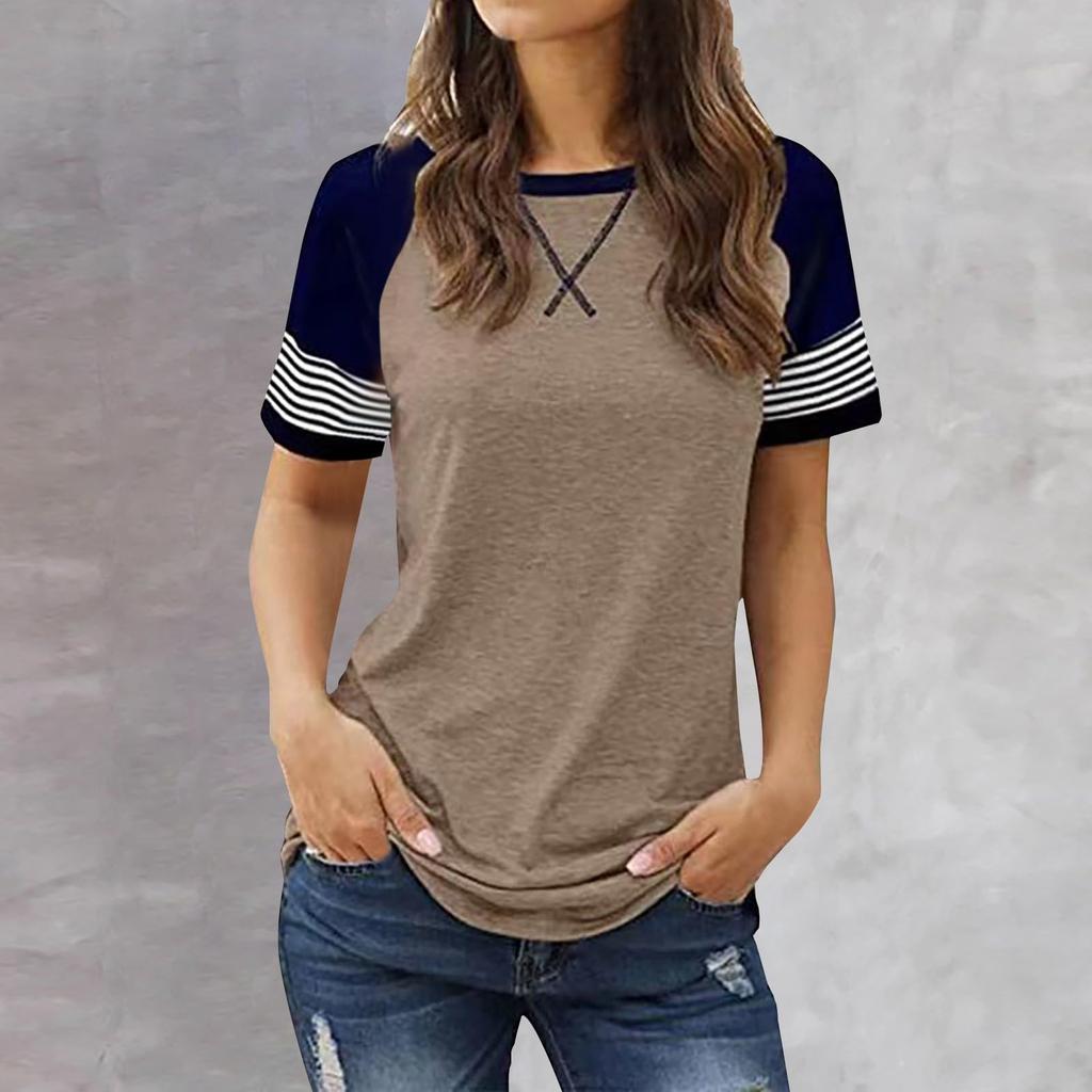 Casual Women's Patchwork Gradient Short Sleeved Casual T-shirt