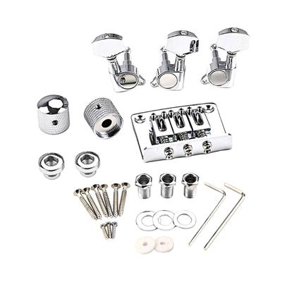 Komplettes 3-Saiten-Gitarrenbrücken-Hardware-Set Mit Stimmmechaniken, Reglerknöpfen, Verriegelungsschrauben Für Elektrische Boxgitarren