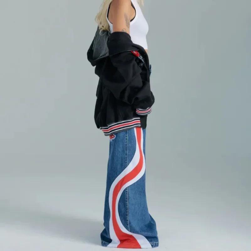 American Vintage Džíny s vysokým pasem Y2K Volné Patchworkové Džínové Kalhoty Kalhoty se širokými nohavicemi Streetwear