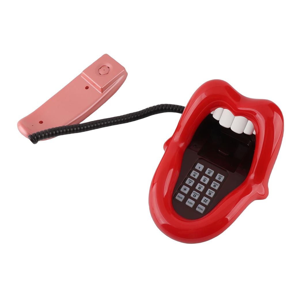 Red Mouth Telephone Novelty Big Tongue Landline Phone Wired Funny Lip Phone with LED Indicator for Home Shops Office