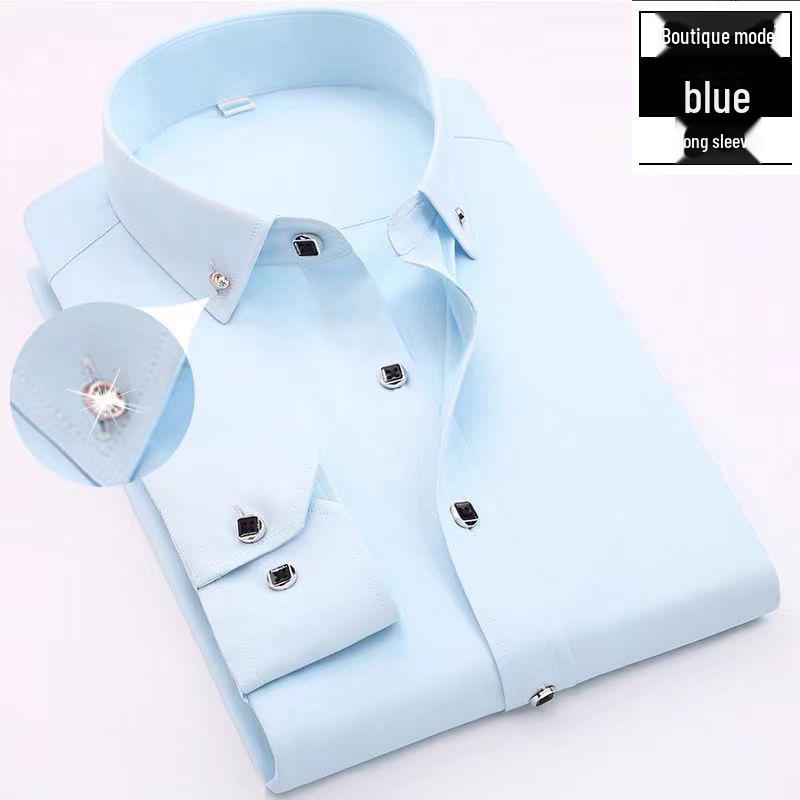 Weißes Langarmhemd für Herren aus hochwertiger Baumwolle mit Anti-Falten-Effekt und Rautenknöpfen – Berufs- und Freizeitkleidung für Frühling/Herbst