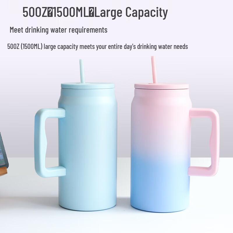 ZISIZ Large Stainless Steel Tumbler with Handle and Straw