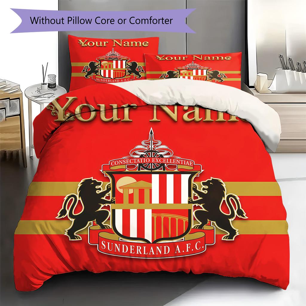 Biancheria da letto personalizzata con stemma Sunderland FC, Set piumone Copripiumone Federa Regalo di compleanno per la casa (1 * copripiumino + 2 * federa, senza nucleo)