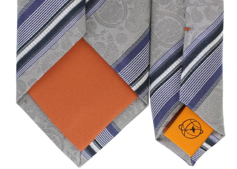 [SIMON CARTER] Simon Carter Paisley Stripe Silk Tie (Gray Silver)