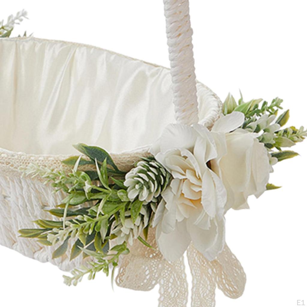 Hochzeitskorb Hand Blumenmädchen Handwerk Handgehalten Elegant Gewebter Behälter Dekoration für
