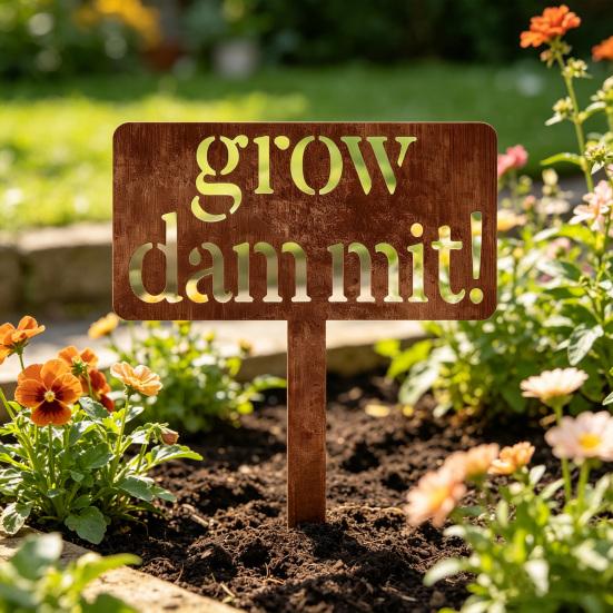 Grow Funny Metallschild, Vintage Dekorative Plakette Pfahlschild, Kräuter Obst Blumen Gemüse Garten Zubehör, Geschenke für Frauen, Männer, Mama, Gärtner