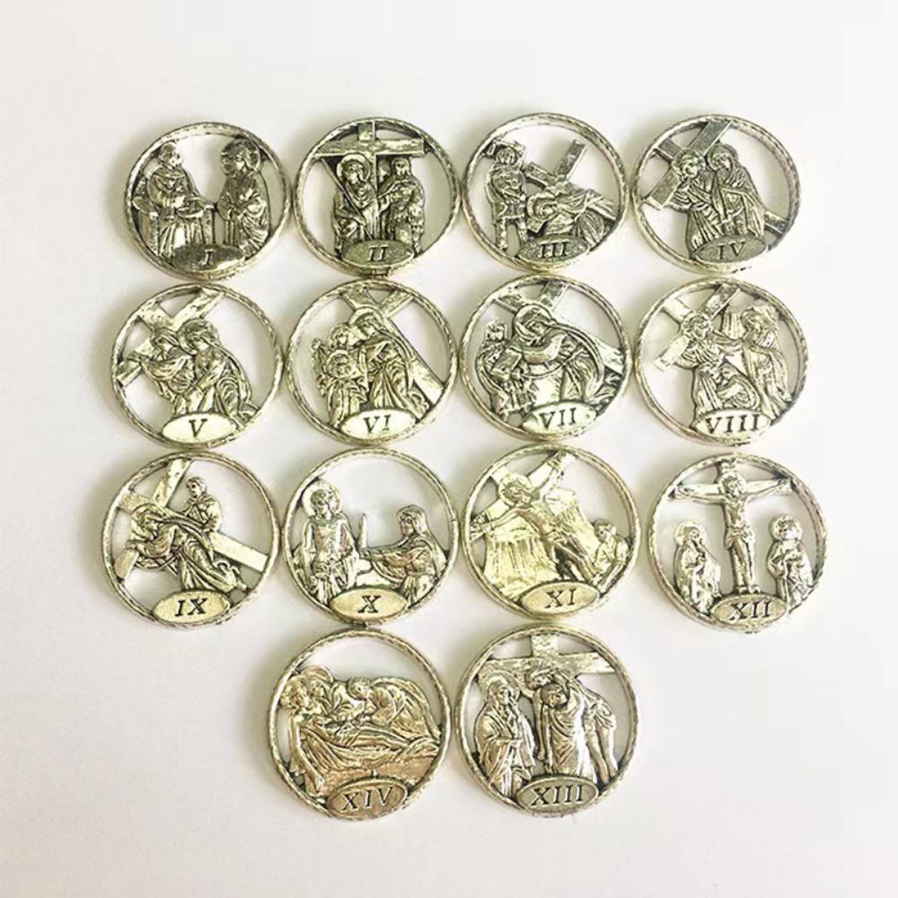 15 st/set Katolsk Juesus DIY Statyer Cruz Trä 14 Såriga Vägar Status Kristus Zinklegering Tillbehör Bön Hemdekoration