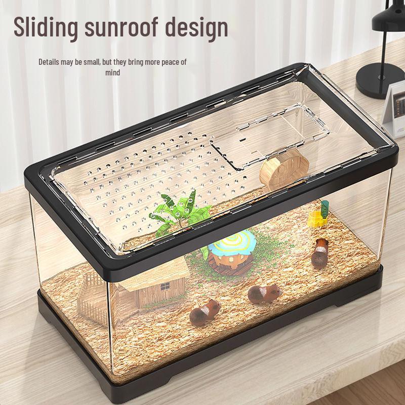 Luxury Acrylic Transparent Hamster Cage with Landscaping - Beginner Friendly, Spacious, for Golden Hamsters