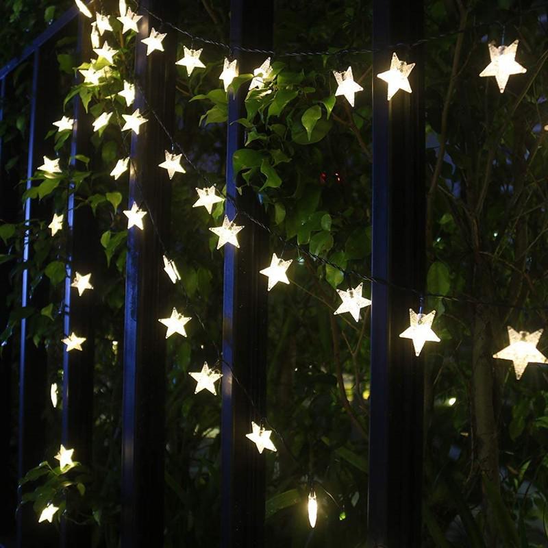 Twinkling LED Solar Pentagram String Lights for Outdoor Christmas Decoration