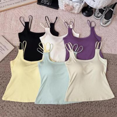 Korean Style Sexy Solid Color Padded Camisole with Double Shoulder Straps for Women - Comfortable One-Piece Inner Wear.