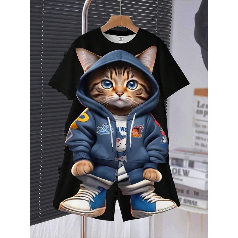 Anime Trend Bear Print Short Sleeve T-shirt Shorts 2 Summer Men's Fashion Street Short Sleeve Suit Heat Insulation Anti-wrinkle