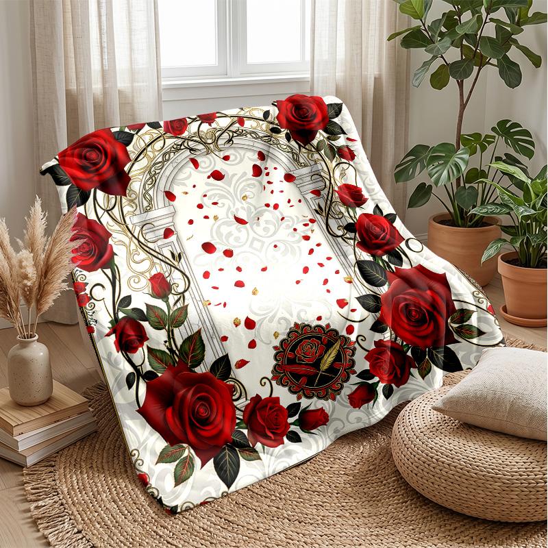 Elegant Rose Arch Design Theme blanket Lightweight Warm Flannel Blanket Decorative Throw Blanket for Home Decoration